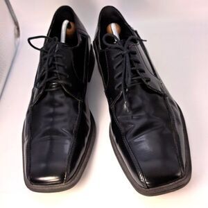Calvin Klein Men’s Fedor Square Toe Shoes Derby Oxfords Dress Glossy Black  11.5
